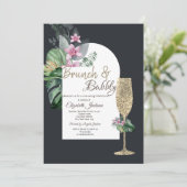 Tropische bloemen donker champagneglas kaart (Staand voorkant)