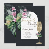 Tropische bloemen donker champagneglas kaart (Voorkant / Achterkant)