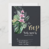 Tropische bloemen donker RSVP Kaart (Voorkant)