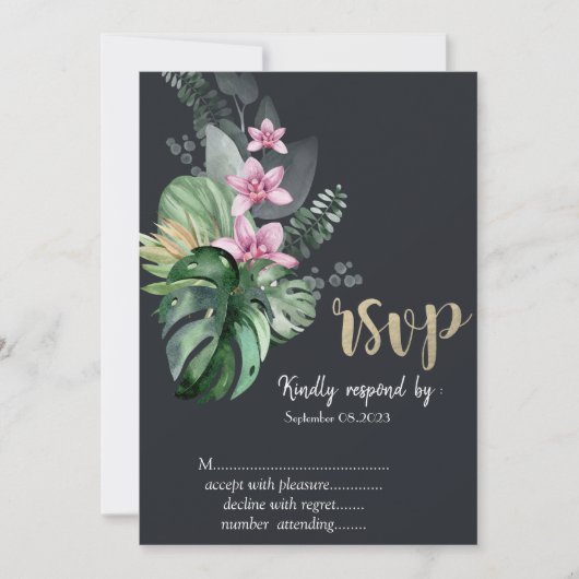 Tropische bloemen donker RSVP Kaart (Voorkant)
