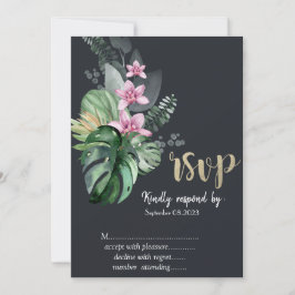 Tropische bloemen donker RSVP Kaart