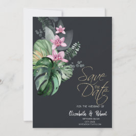 Tropische bloemen donker sparen de datum save the date