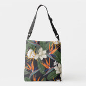 Tropische bloemen, donkere achtergrond, bloemennaa crossbody tas (Achterkant)
