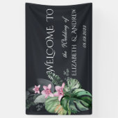 Tropische bloemen donkere bruiloft spandoek (Verticaal)