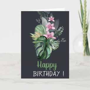 Tropische Bloemen Donkere Verjaardag Kaart