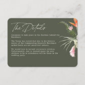 Tropische Bloemen Donkergroene Bruiloft Details Informatiekaartje (Voorkant)