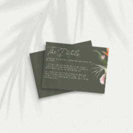 Tropische Bloemen Donkergroene Bruiloft Details Informatiekaartje