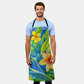 Tropische bloemen drie schort (Gedragen)