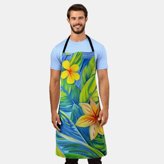 Tropische bloemen drie schort (Gedragen)