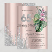 Tropische Bloemen Drips Roze Goud 65ste Kaart (Voorkant / Achterkant)