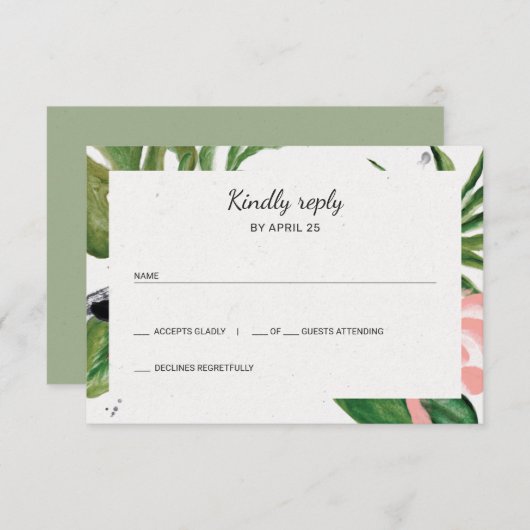 Tropische bloemen eenvoudige bruiloft RSVP (Voorkant / Achterkant)