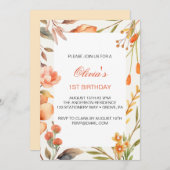 Tropische bloemen eerste verjaardag kaart (Voorkant / Achterkant)