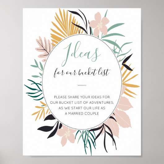 Tropische Bloemen Emmer Lijst Ideeen Huwelijksbord Poster (Voorkant)