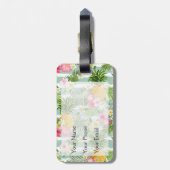 Tropische bloemen en ananas op Blauwgroen strepen Bagagelabel (Achterkant verticaal)