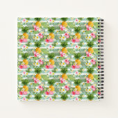 Tropische bloemen en ananas op Blauwgroen strepen Notitieboek (Achterkant)
