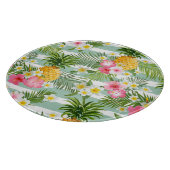 Tropische bloemen en ananas op Blauwgroen strepen Snijplank (Hoek)