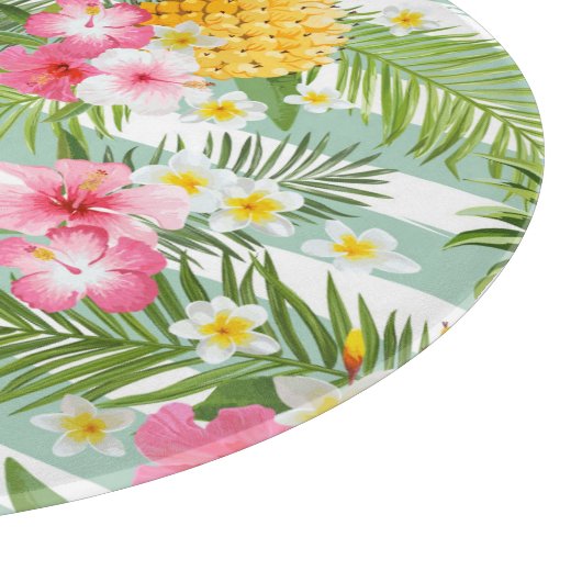 Tropische bloemen en ananas op Blauwgroen strepen Snijplank (Hoek)