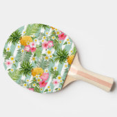 Tropische bloemen en ananas op Blauwgroen strepen Tafeltennisbatje (Zijkant)