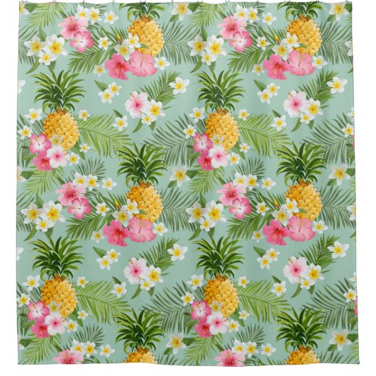 Tropische bloemen en ananassen douchegordijn (Voorkant)