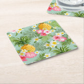 Tropische bloemen en ananassen kartonnen onderzetters (Schuin)