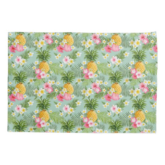 Tropische bloemen en ananassen kussensloop (Achterkant-Links)