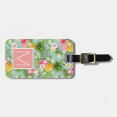 Tropische bloemen en ananassen | Monogram Bagagelabel (Voorkant horizontaal)