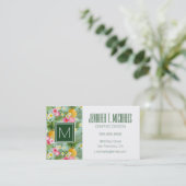 Tropische bloemen en ananassen | Monogram Visitekaartje (Staand voorkant)