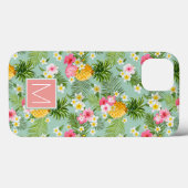 Tropische bloemen en ananassen | Voeg je Initiaal  Case-Mate iPhone Case (Achterkant (horizontaal))
