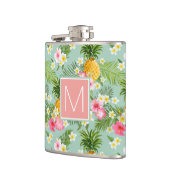 Tropische bloemen en ananassen | Voeg je Initiaal Heupfles (Links)