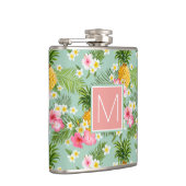 Tropische bloemen en ananassen | Voeg je Initiaal Heupfles (Rechts)