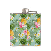 Tropische bloemen en ananassen | Voeg je Initiaal Heupfles (Achterkant)