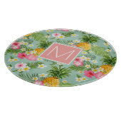 Tropische bloemen en ananassen | Voeg je Initiaal  Snijplank (Hoek)