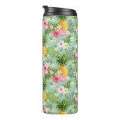 Tropische bloemen en ananassen | Voeg je Initiaal  Thermosbeker (Geroteerd rechts)