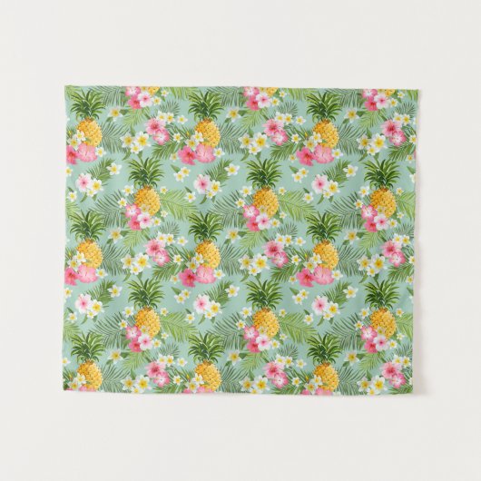 Tropische bloemen en ananassen wandkleed (Voorkant (horizontaal))