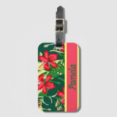 Tropische bloemen en bladeren bagagelabel (Voorkant (verticaal))