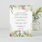 Tropische bloemen en bladeren bruiloft kaart (Staand voorkant)