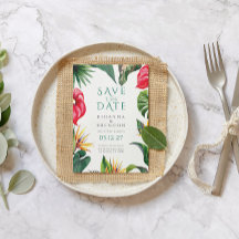 Tropische bloemen en bladeren bruiloft Save the Da