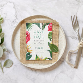 Tropische bloemen en bladeren bruiloft Save the Da Kaart
