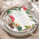 Tropische bloemen en bladeren bruiloft Save the Da Kaart
