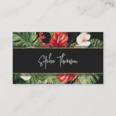 Tropische bloemen en bladeren donker visitekaartje (Voorkant)