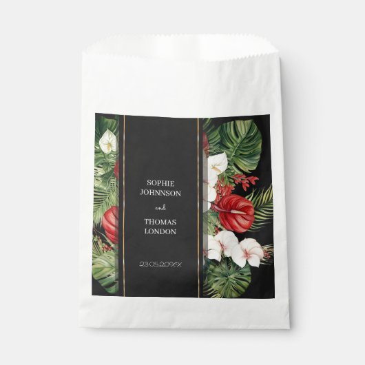 Tropische bloemen en bladeren donkere waterverf br bedankzakje (Voorkant)