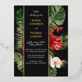 Tropische bloemen en bladeren donkere waterverf br folie feestdagen briefkaart (Voorkant)