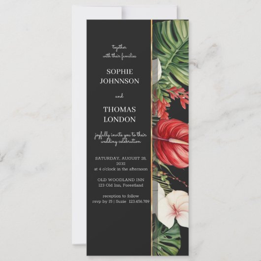 Tropische bloemen en bladeren donkere waterverf br kaart (Voorkant)