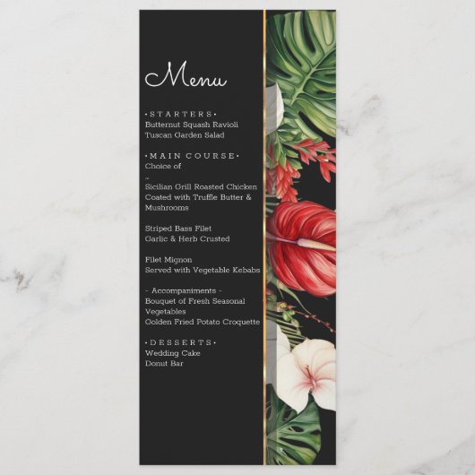 Tropische bloemen en bladeren donkere waterverf br menu (Voorkant)