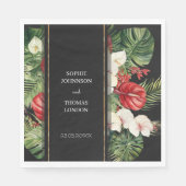 Tropische bloemen en bladeren donkere waterverf br servet (Voorkant)