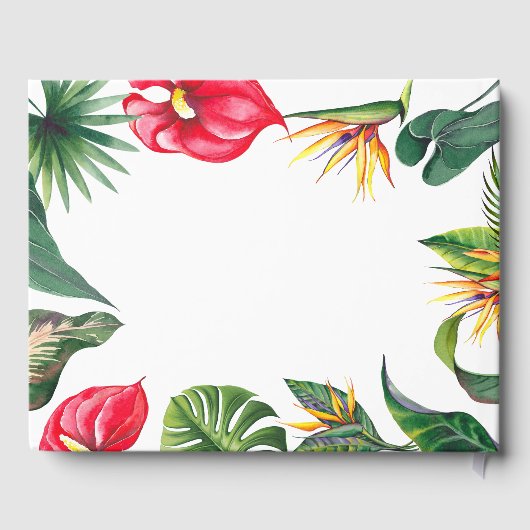 Tropische bloemen en bladeren Elegante bruiloft Gastenboek (Achterkant)