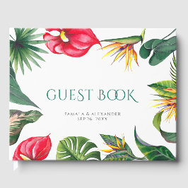 Tropische bloemen en bladeren Elegante bruiloft Gastenboek