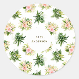 Tropische Bloemen en Bladeren Jungle Baby Shower Ronde Sticker