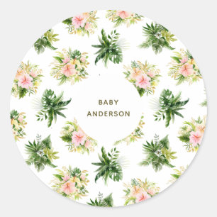 Tropische Bloemen en Bladeren Jungle Baby Shower Ronde Sticker