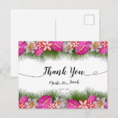 Tropische bloemen en bladeren kalligrafie Dank u Briefkaart (Voorkant / Achterkant)